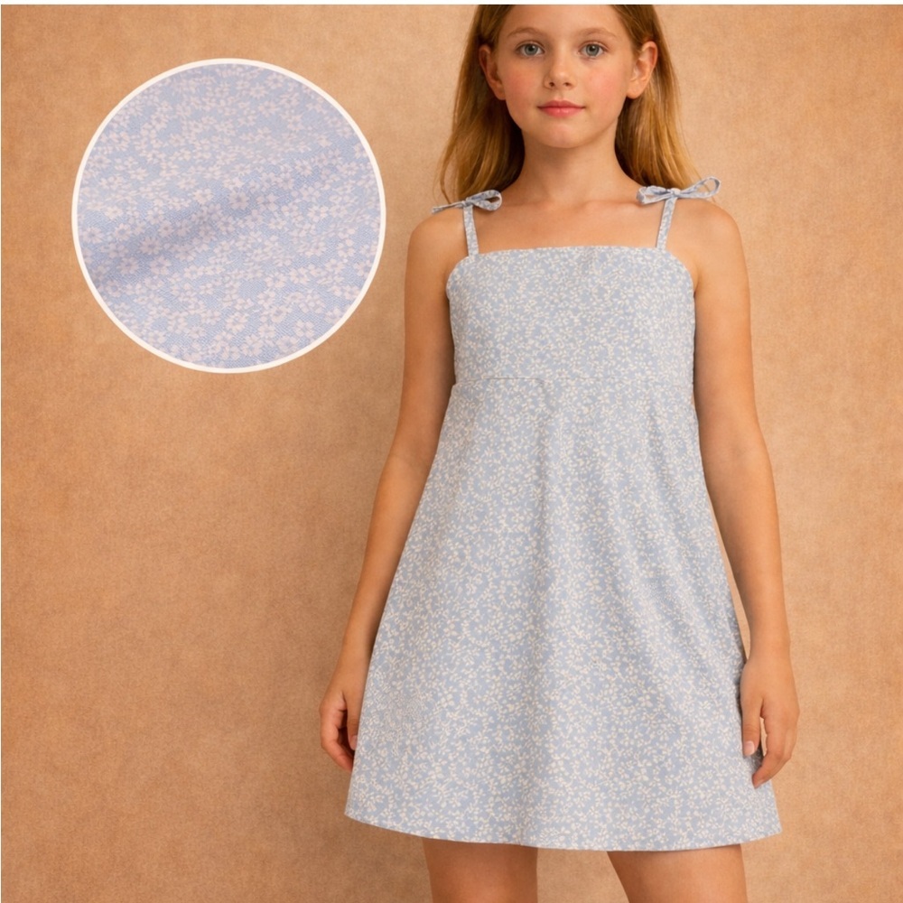 Girls Floral Light Blue Sundress Tie Strap Dress Size Medium Summer Casual